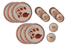 Hermia NPMOD14KH880799 Juego de Desayuno de Porcelana 14 Piezas Crema y Rojo Apto Microondas Lavavajillas
